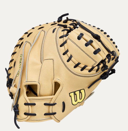 Vist Large View of Product Image Which is New A2000 RHT 34IN CATCHER MITT CLASSIC SERIES BLONDE/BLACK