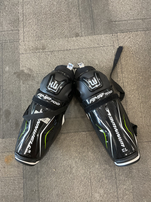 Vist Large View of Product Image Which is Used WinnWell AMP 700 Senior Shin Guards Black 14"
