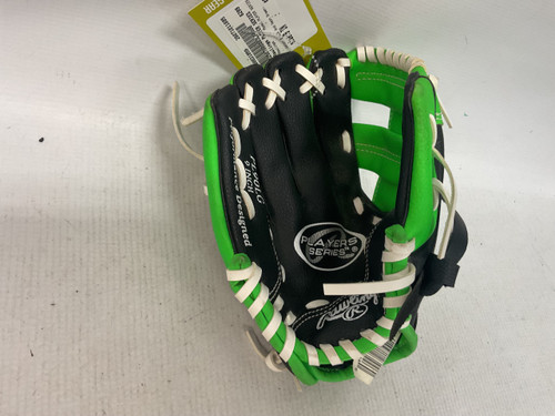 Vist Large View of Product Image Which is Used Rawlings PLAYER SERIES BB/SB Glove T-ball Black And Neon Green 9"