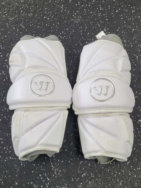 Vist Large View of Product Image Which is Used Warrior EVO PRO Lacrosse Arm Pads/Guards White LG