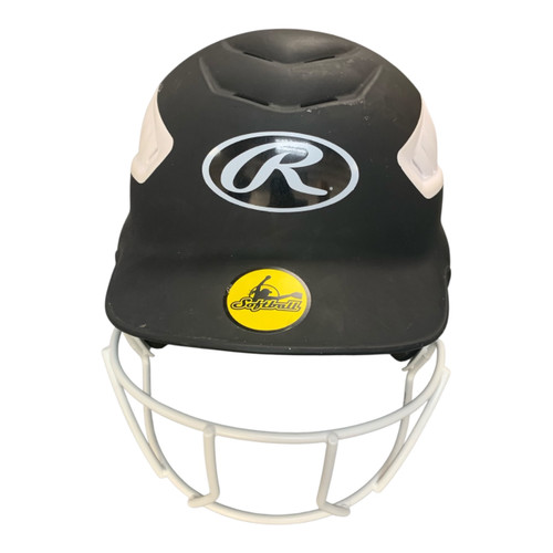 Vist Large View of Product Image Which is Used Rawlings BLACK HELMET W CAGE Batting Helmet w/Mask White S/M