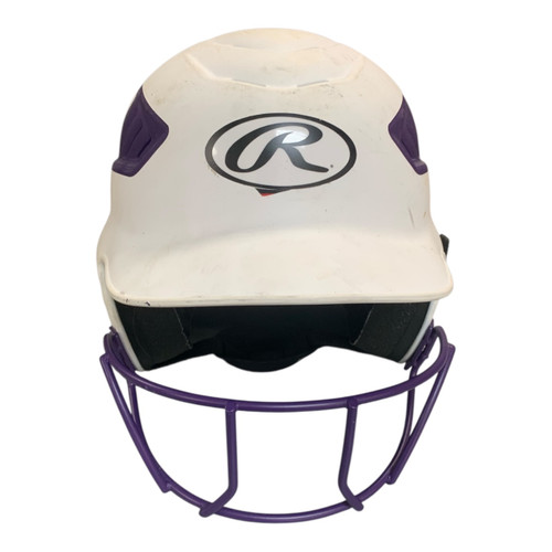 Vist Large View of Product Image Which is Used Rawlings WHITE HELMET W CAGE Batting Helmet w/Mask White S/M