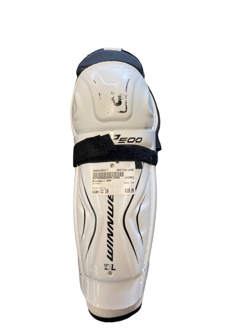 Vist Large View of Product Image Which is Used WinnWell AMP Junior Shin Guards White 11"