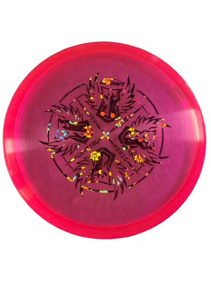 Vist Large View of Product Image Which is Used Discraft METEOR - CRYSTAL D4RKHORSEMEN Disc Golf Mid Range Neon Pink