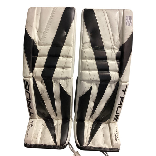 Vist Large View of Product Image Which is Used True CATALUST 9X3 Goalie Leg Pads Senior Black And White 35"