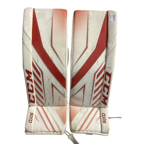Vist Large View of Product Image Which is Used CCM AXIS Goalie Leg Pads Senior Red And White 33"