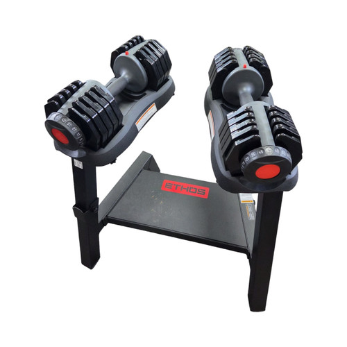 Vist Large View of Product Image Which is Used Ethos ADJUSTABLE DB SET/STAND Adj Dumbbells 5-50 LB