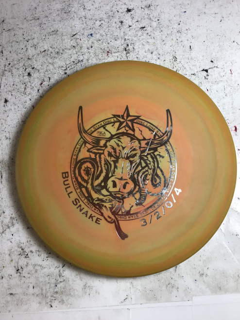 Vist Large View of Product Image Which is New Lone Star Disc V1 BULL SNAKE Disc Golf Putter Orange 178g