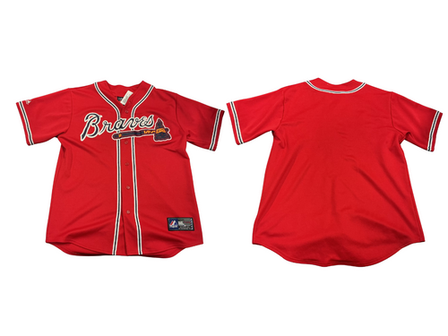 Vist Large View of Product Image Which is Used Majestic ATLANTA BRAVES CHIPPER JONES  MLB BB/SB Jersey Red XL