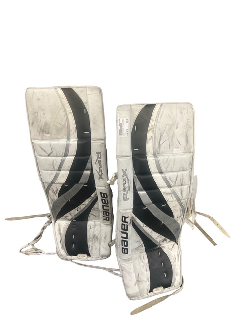 Vist Large View of Product Image Which is Used Bauer REFLEX Goalie Leg Pads Senior White 32"