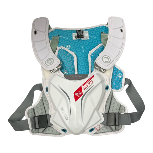 Vist Large View of Product Image Which is Used Maverik EKG Lacrosse Shoulder Pads White LG