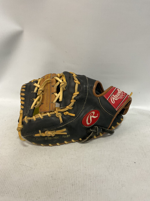 Vist Large View of Product Image Which is Used Rawlings RFM 25BT BB/SB First Base LH Throw Brown And Black 12"