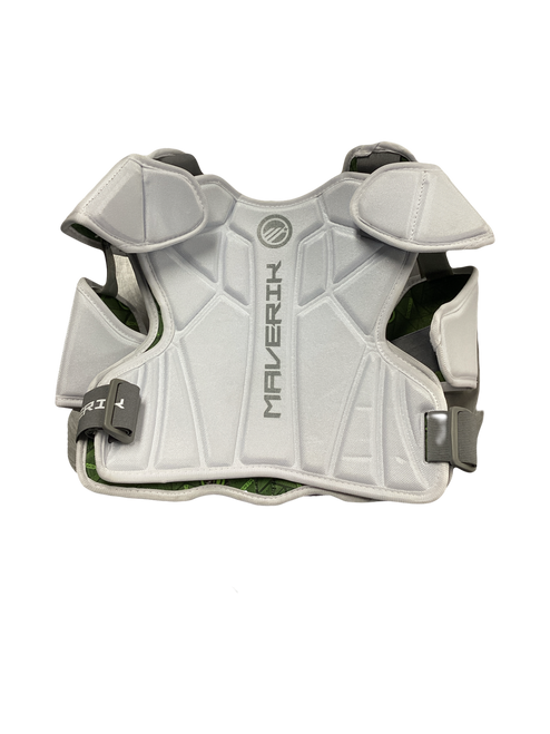 Vist Large View of Product Image Which is Used Maverik MX Lacrosse Shoulder Pads White SM