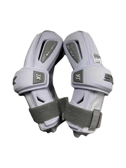 Vist Large View of Product Image Which is Used STX 360+ Lacrosse Arm Pads/Guards White SM