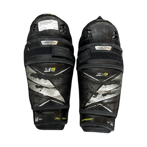 Vist Large View of Product Image Which is Used Bauer 3S PRO Junior Hockey Shin Guards Black 11"