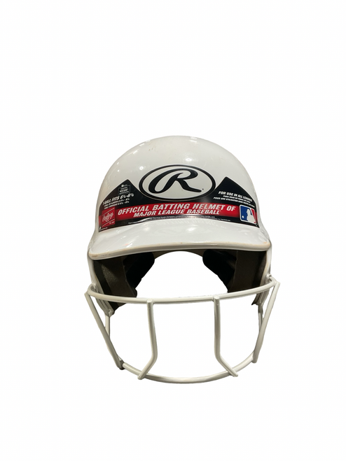 Vist Large View of Product Image Which is Used Rawlings 6 1/4-6 7/8 WHT HELMET Batting Helmet w/Mask White One Size