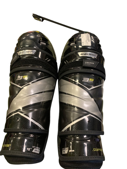 Vist Large View of Product Image Which is Used Bauer 3S PRO Senior Shin Guards Black 15"