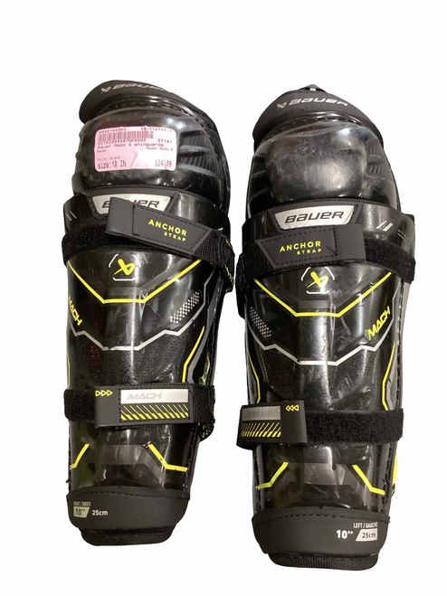 Vist Large View of Product Image Which is Used Bauer MACH X Junior Shin Guards Black 10"