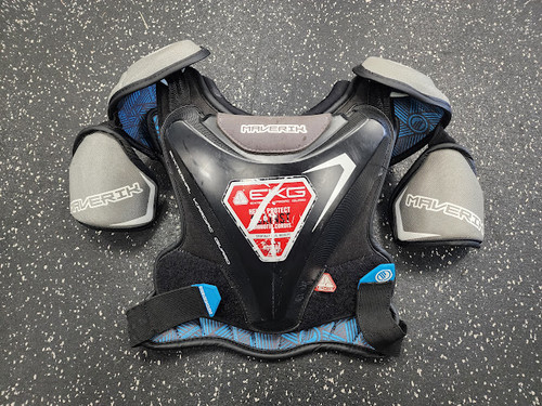 Vist Large View of Product Image Which is Used Maverik CHARGER EKG Lacrosse Shoulder Pads Black XS