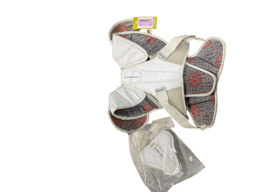 Vist Large View of Product Image Which is Used Warrior BURN Lacrosse Shoulder Pads White LG