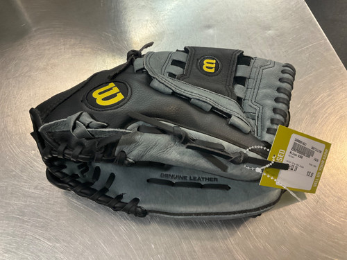 Vist Large View of Product Image Which is Used Wilson A360 BB/SB Glove RH Throw Grey And Black 12"