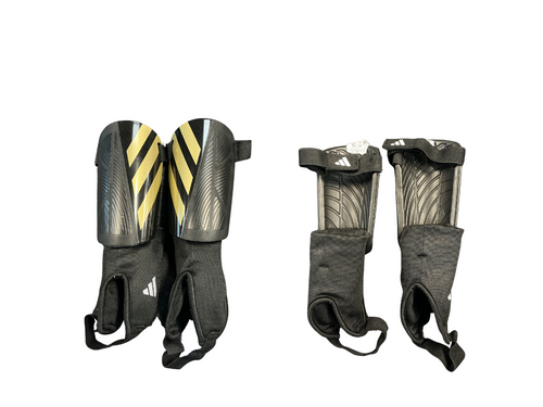 Vist Large View of Product Image Which is Used Adidas Soccer Shin Guards Adult Black And Gold SM