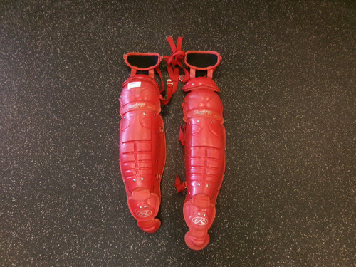 Vist Large View of Product Image Which is Used Rawlings OMW Catchers Leg Guards White Adult