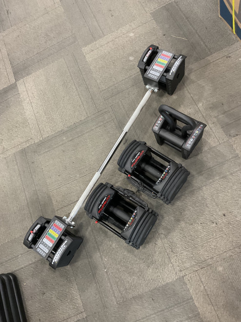 Vist Large View of Product Image Which is Used PowerBlock PRO EXP 50 W/KETTLEBELL AND STRAIGHT BAR Adj Dumbbells 5-50 LB