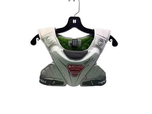 Vist Large View of Product Image Which is Used Maverik EKG CHEST GUARD Lacrosse Rib Pads White MD