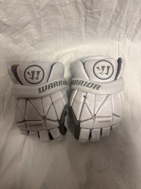 Vist Large View of Product Image Which is Used Warrior EVO LAX GLOVES Lacrosse Gloves Junior White SM