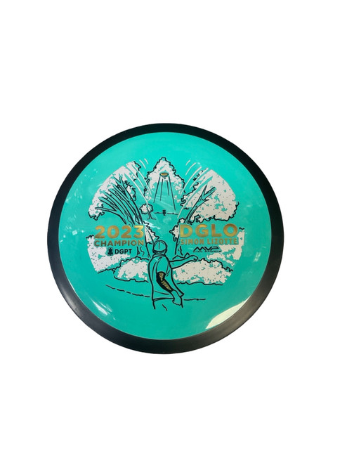 Vist Large View of Product Image Which is Used MVP NEU WAVE DGLO 2023 CHAMP Disc Golf Driver Teal 172g