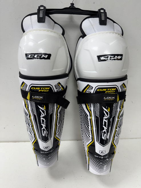 Vist Large View of Product Image Which is Used CCM CUSTOM PRO Senior Shin Guards White 14"