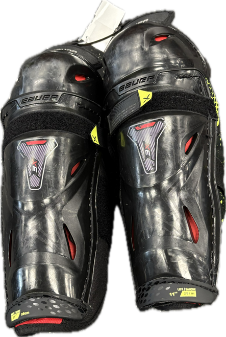 Vist Large View of Product Image Which is Used Bauer 3X Junior Shin Guards Black 11"