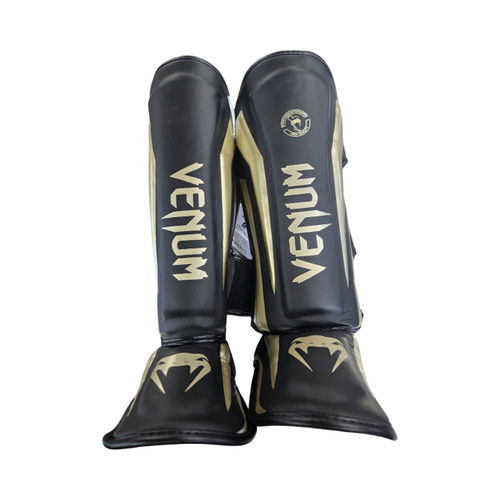 Vist Large View of Product Image Which is Used Venum ELITE STANDUP SHIN GUARDS Boxing Pads Black