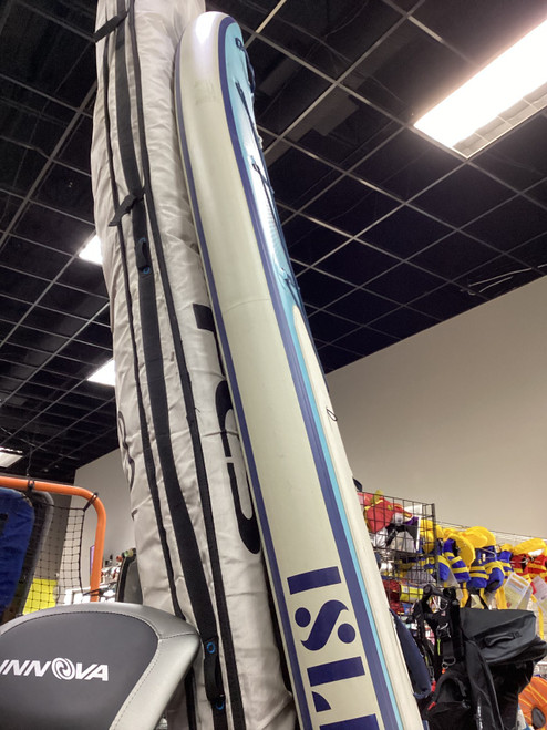 Vist Large View of Product Image Which is Used ISLE EXPLORER SUP Board White And Navy Blue 11Ft 6In