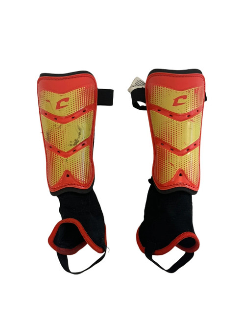 Vist Large View of Product Image Which is Used Champro Youth SM Orange Soccer Shin Guards 