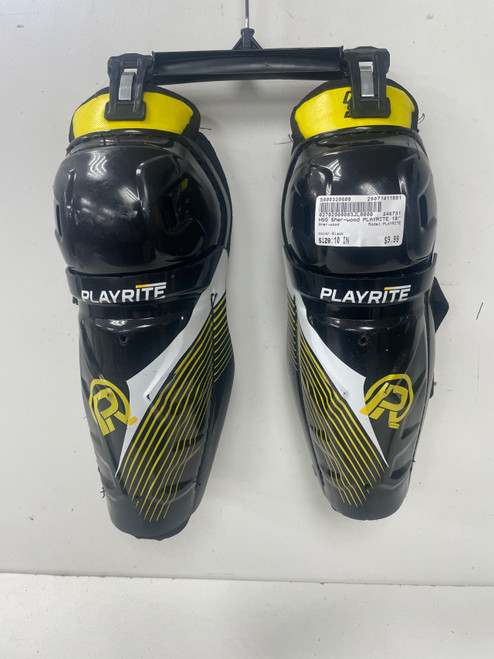 Vist Large View of Product Image Which is Used Sher-wood PLAYRITE Youth Shin Guards Black 10"
