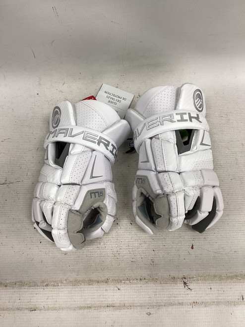 Vist Large View of Product Image Which is Used Maverik M6 Lacrosse Gloves Mens White LG