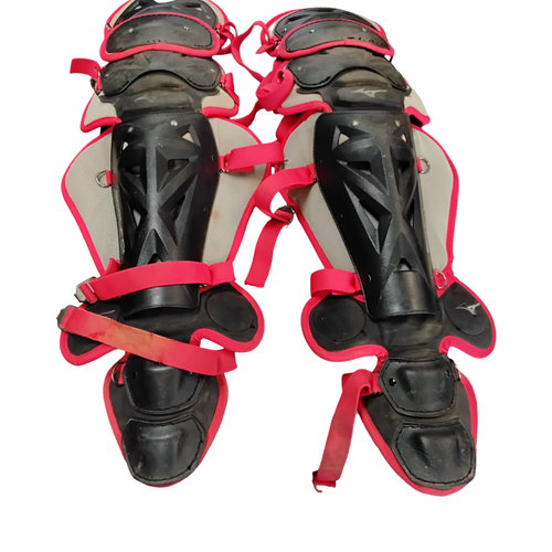 Vist Large View of Product Image Which is Used Mizuno SAMURAI Catchers Leg Guards Red Adult