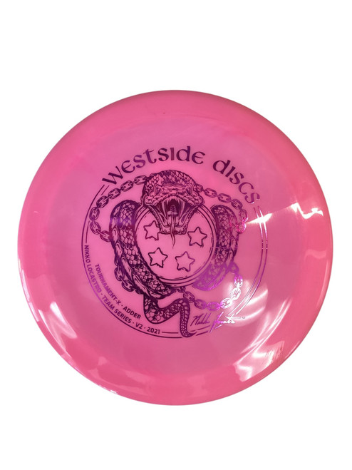 Vist Large View of Product Image Which is Used Westside ADDER Disc Golf Driver Pink 173g