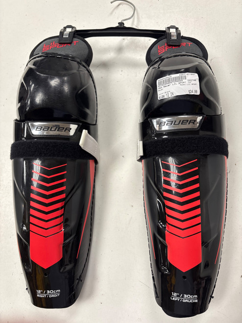 Vist Large View of Product Image Which is Used Bauer LIL SPORT Junior Shin Guards Black 12"
