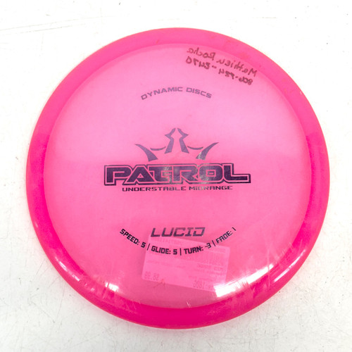 Vist Large View of Product Image Which is Used Dynamic Discs LUCID PATROL Disc Golf Mid Range Neon Pink 180g