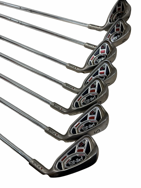 Vist Large View of Product Image Which is Used Ping G15 Maroon Dot Mens Golf Iron Set RH 4I-9I + UW w/ Ping AWT S-Flex Shafts +1.5"