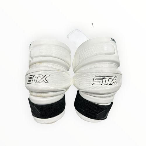 Vist Large View of Product Image Which is Used STX STALLION 360+ Lacrosse Arm Pads/Guards White MD
