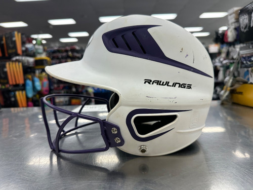 Vist Large View of Product Image Which is Used Rawlings COOLFLO Batting Helmet w/Mask White MD