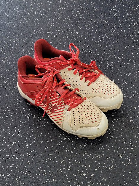 Vist Large View of Product Image Which is Used Under Armour Baseball cleats Mens Red Senior 7.5