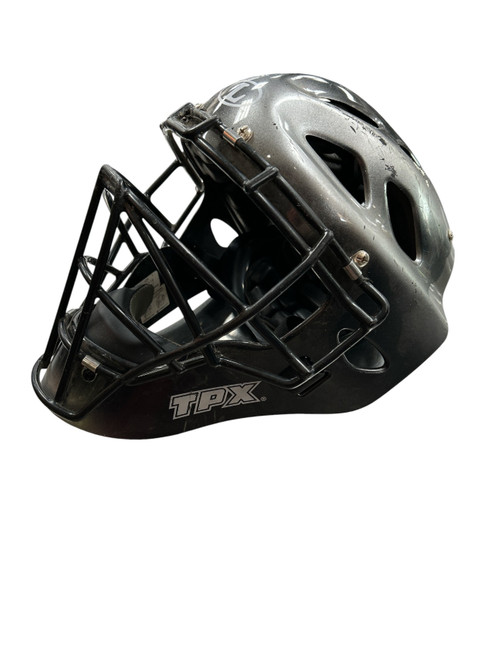Vist Large View of Product Image Which is Used Louisville Slugger TPX CH 7 1/8 - 7 1/2 Catchers Helmet w/Mask Black And Silver M/L