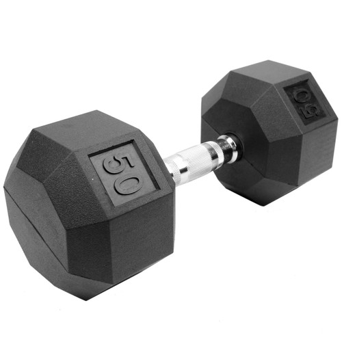 Vist Large View of Product Image Which is New RUBBER/CHROME 55 LB DUMBBELL