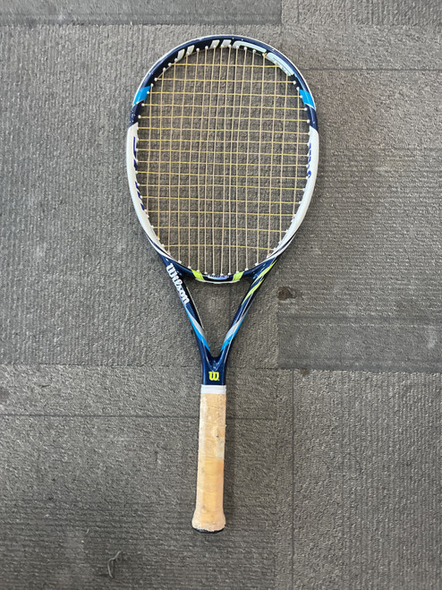 Vist Large View of Product Image Which is Used Wilson JUICE 100S Adult Tennis Racquet Navy Blue 4 3/8"