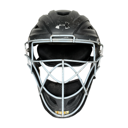 Vist Large View of Product Image Which is Used Under Armour Catchers Helmet w/Mask Black Fits all

